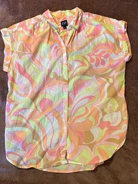 GAP Pastel paisley preppy airy cotton short sleeved Button down Shirt